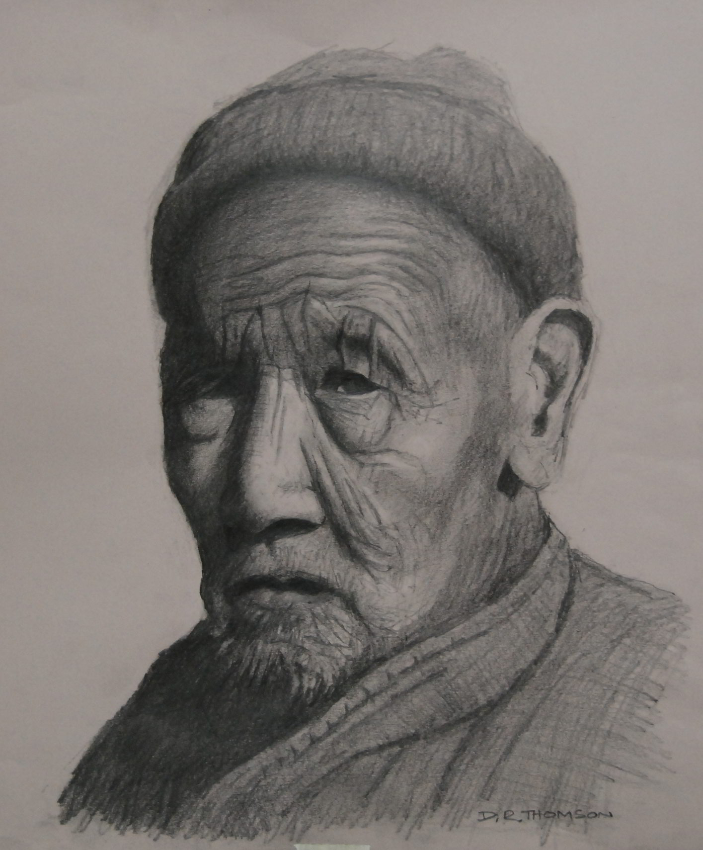 Elderly Chinese Man - charcoal